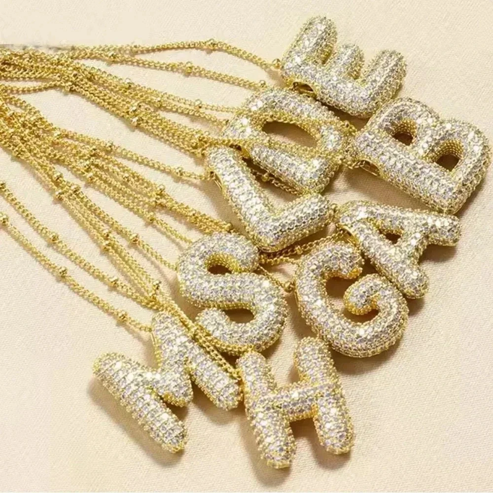 Gold Initial Necklace with Sparkling Letter Pendant